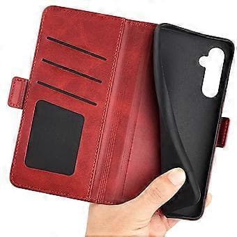 Compatible Case for Samsung Galaxy S24 PU Leather Dual Magnetic Clasp Protective Shell (Red)
