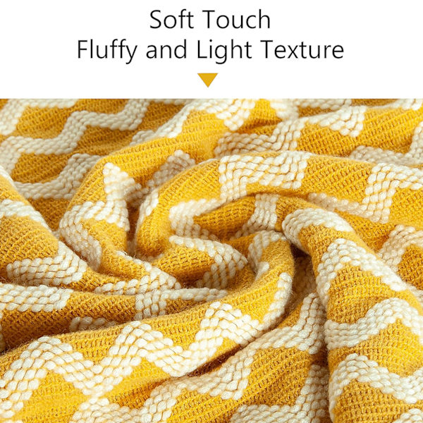 Acrylic Knit Throw Blanket, Lightweight Soft Cozy Decorative Woven Throw with Tassels for Travel, Couch, Bed, Sofa, 130x170 cm curcuma