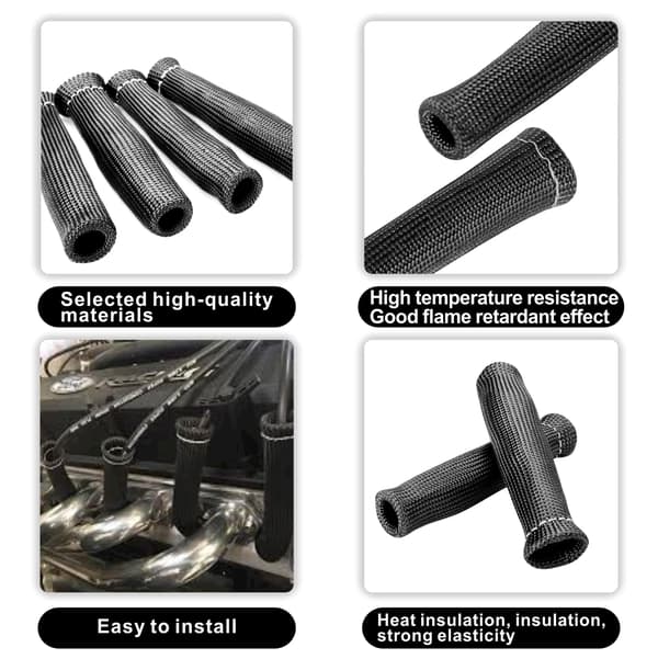 Spark Plug Wire Heat Shield Sleeve Protector 2500 High Temp Heat Tape Protection 8-pack (Black)