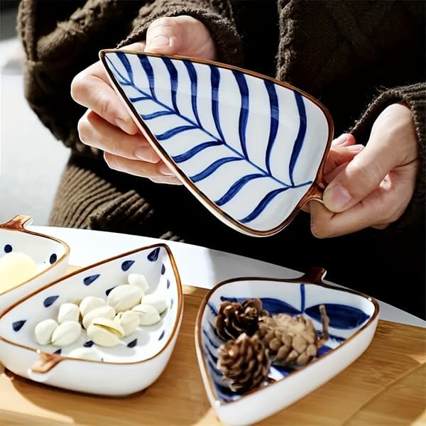 Keramisk Chip & Dip Serveringsfat Set, Bladformade Uppdelade Snacksbrickor