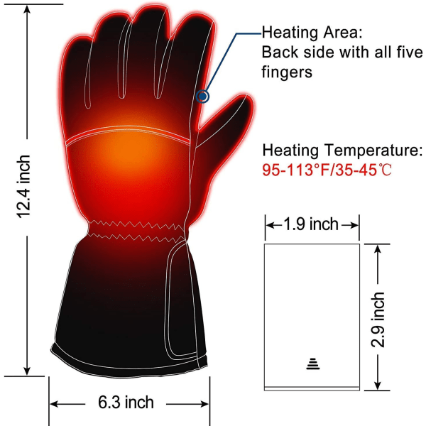 Uppladdningsbara, batteridrivna elektriska handskar (M) för utomhusvintersport