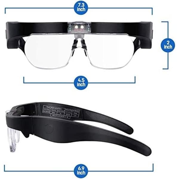 Head Magnifier with 2 LED Lights, USB Charging, Hands-Free, Glasses, A