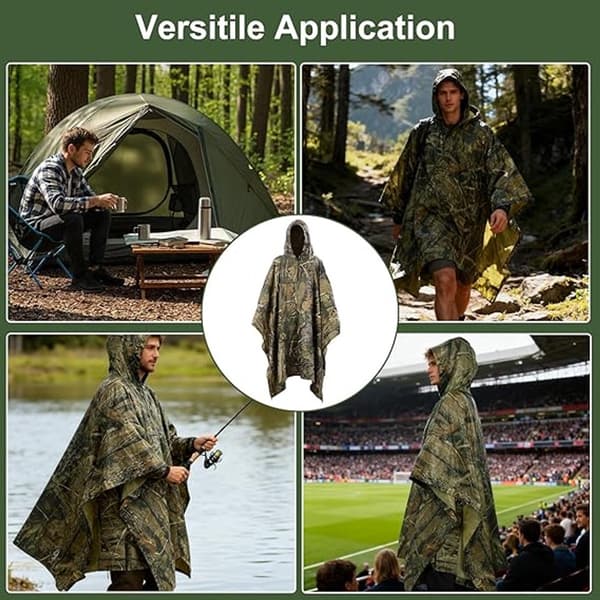 Vanntett Regnponcho - Med Hette - For Camping, Militær, Sykling & Reiser - Nødmaljer for Beskyttelse