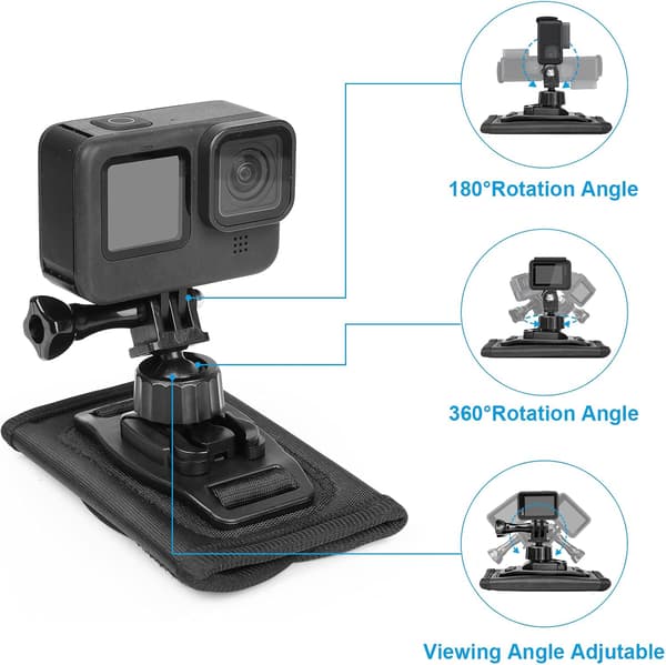 Backpack Shoulder Strap Mount Compatible with Gopro Hero 11 / 10 / 9 / 8 / 7 / 6 DJI Osmo Action insta360 Camera Backpack 360° Rotatable Mount