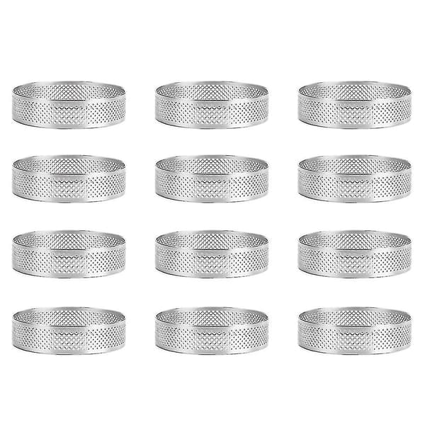 12-pak rustfri tærteforme, perforerede kagemousseforme, kageforme, runde kagebageforme 6 cm