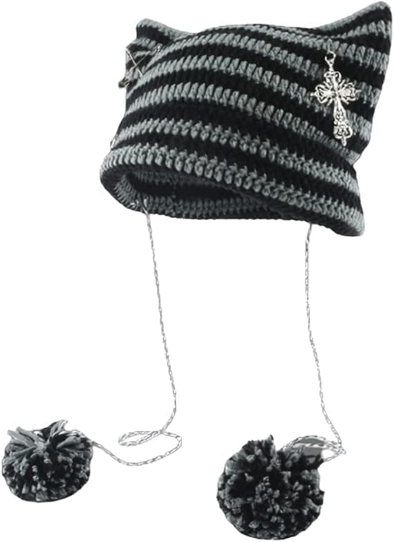Hæklenåle til kvinder og piger, Katte- og ræveører, Gotisk, Emo, Alternative accessories, Y2K-stil, Grunge-tøj, Sort