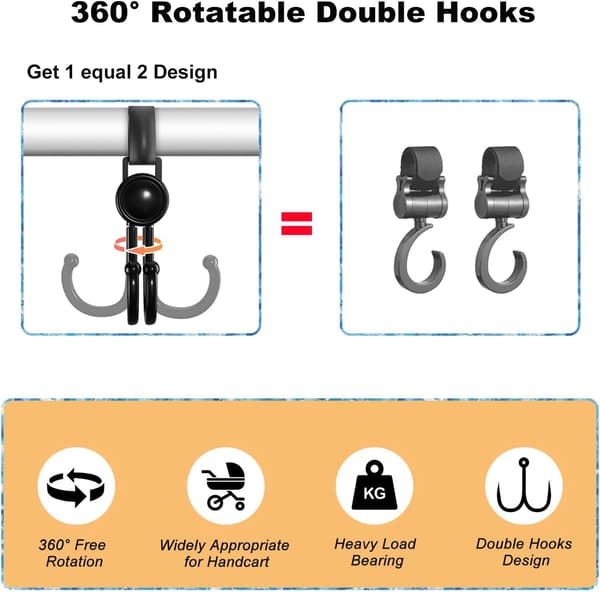 Stroller Clips for Stroller, Stroller Hooks for Bags, Stroller Bag Clips, Stroller Bags