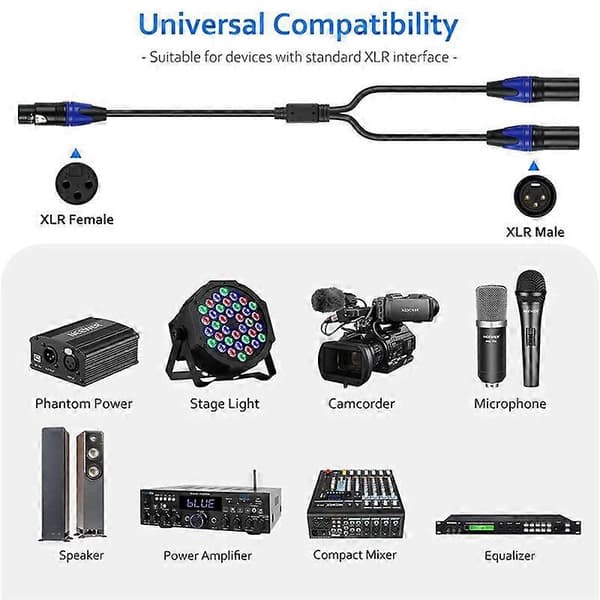 XLR Splitter Cable, 1 XLR Female to 2 XLR Male Y-Cable Balanced Microphone Splitter Cable Audio Adapter 1-Pack