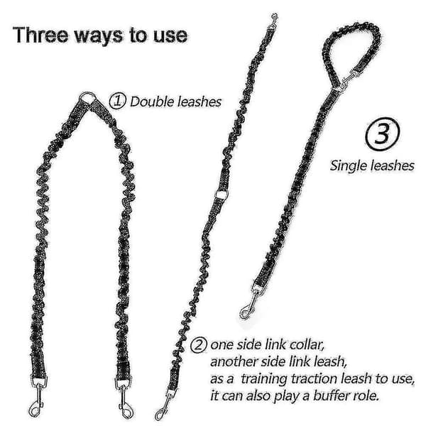 Bungee Double Dog Leash, Tangle-Free Two 2 Dog Leashes and Splitter for Walking Puppy Small Medium