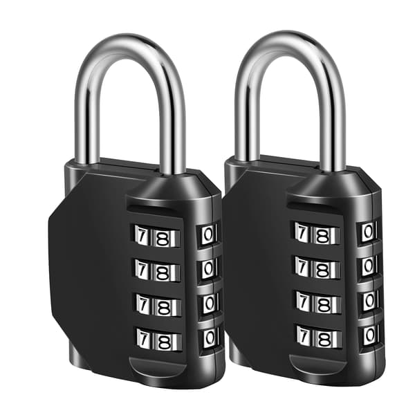 Combination Lock, 4-Digit Padlock for School Gym Locker, Fence, Toolbox, Case, Hasp Cabinet Storage (2-Pack, Black)