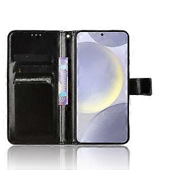 Compatible Case for Samsung Galaxy S25+ Crazy Horse Texture PU Leather Wallet Case (Black)