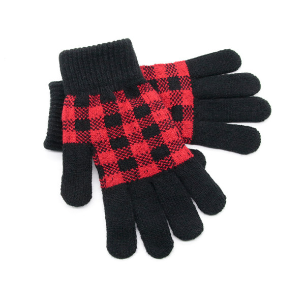 Women's Winter Touch Screen Gloves, Warm Wool Lined Knitted Gloves, Winter Texting Gloves (Red Plaid)