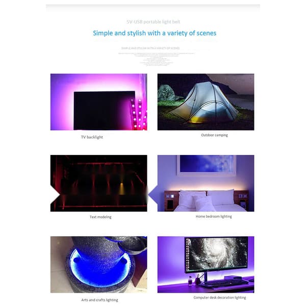 LED Strip 5V 120 Lights USB Powered TV Deck Kitchen Flexible RGB Rope Lighting 4M