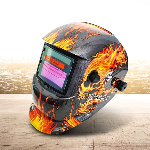 Automatic Darkening Welding Helmet Flaming Skull Pattern Solar Powered Adjustable Shade 6-13 with Sensors