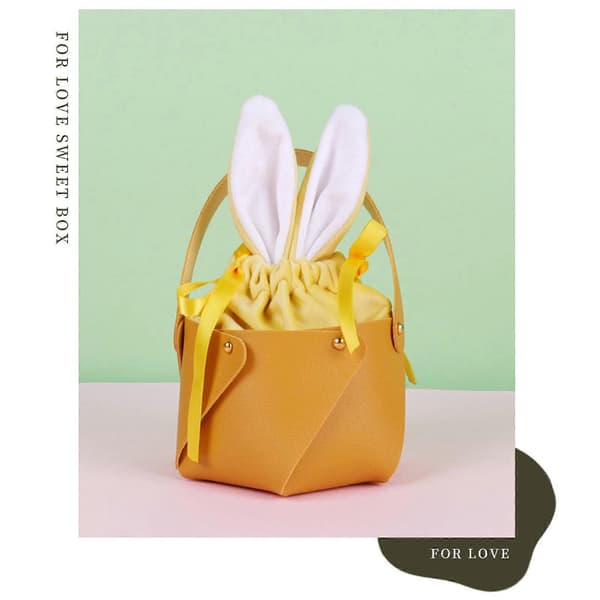 Easter Basket Egg Hunt Bunny Bucket for Kids Cute Rabbit Ear Leather Storage Bag Gift Toy Handbag Easter Party Decoration E-FX-