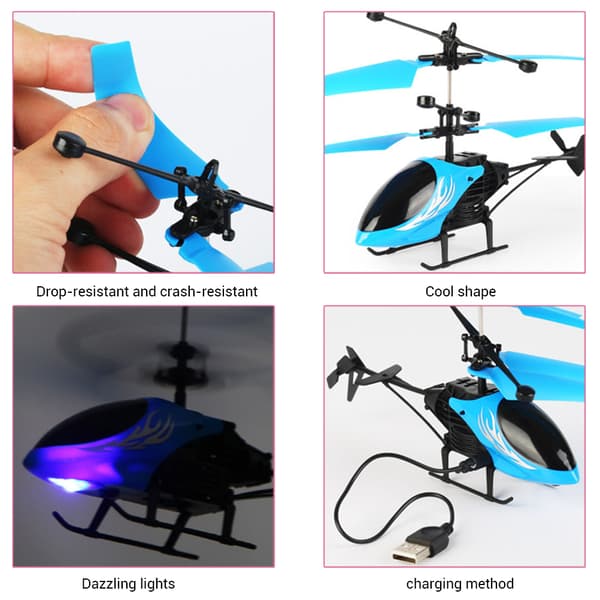 Remote Control Helicopter Flying Toys LED Rechargeable Handheld Drone with LED Light for Kids Gift