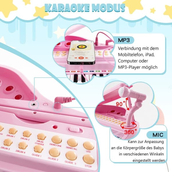 Kids 31-Key Keyboard with Stool, Pink, 35x30x55 cm