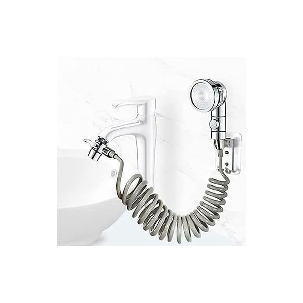 Duschmunstycksset för diskho, handdusch för badrum, teleskopslang, perfekt för hårtvätt eller rengöring av diskho (kran ingår ej) (Silver)