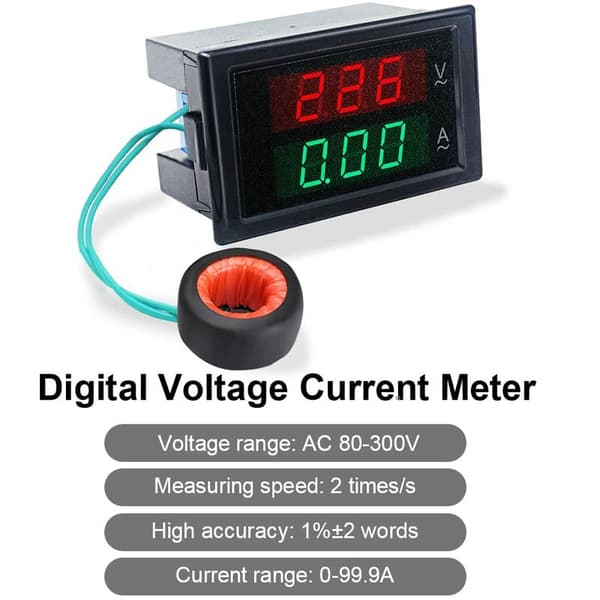 Digital Voltmeter Ammeter AC 80-300V 0-100A Spændingsmåler Strøm Volt Ampere Display Voltmeter Strøm Multimeter 2 i 1 med Strømtransformator