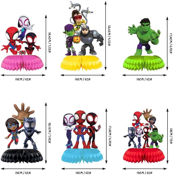 6-pak Spider-Man-tema festdekorationer, 3D h