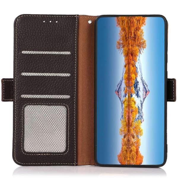 KHAZNEH Case Compatible with Sony Xperia 1 VI Side Magnetic Genuine Cowhide Leather RFID Blocking Case[LD]