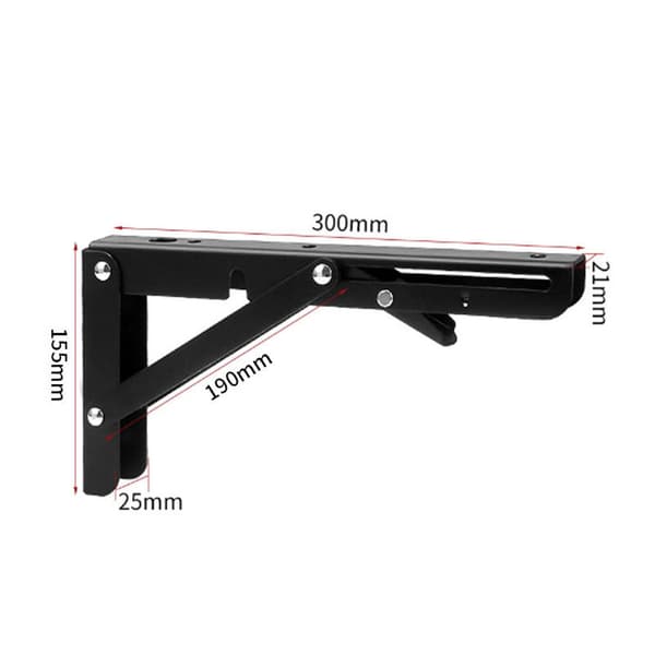 2 Adjustable Console Holders, 300mm Folding Brackets, Folding Shelf Brackets, Black Iron, Payloa