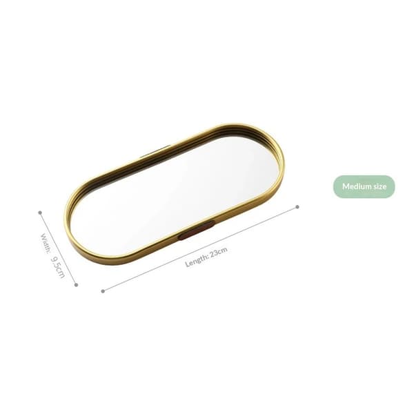 Mirrored Bathroom Vanity Tray, Gold Decorative Organizer Tray (Oval-Medium)