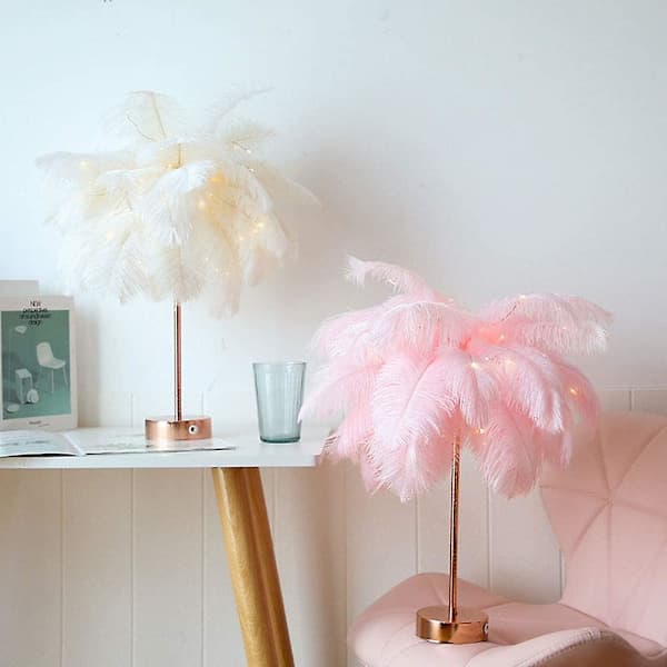 Modern and unique large pink feather lamp with feather decoration