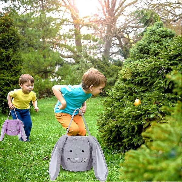 Plush Easter Bunny Basket With Long Plush Ears Personalized Egg Hunt Easter Bags For Gift Storage