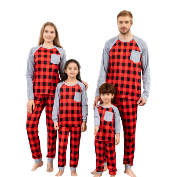 Familjetoppar och byxor Besättning Hals Jul Elastisk Midja Matchande Pyjamas Set, Färg: Röd, Storlek: M