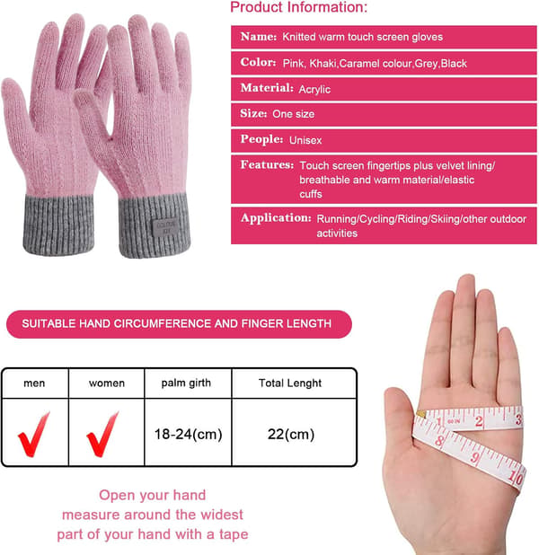 Dame Touch Screen Strikkede Varme Vinterhandsker, Strikket Elastisk W