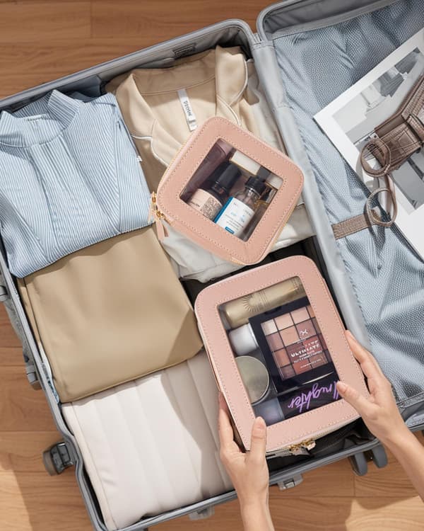 2-delt rejsesæt med gennemsigtig makeuptaske