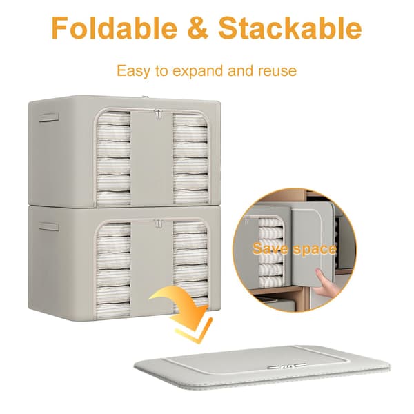 Storage Boxes for Clothes, Foldable Oxford Steel Frame Storage Box, Stackable Storage Bins for Clothes, Bedding and Blankets - 66L 66L 66L