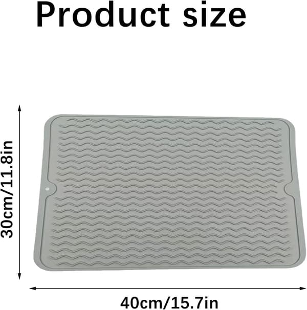 Silicone Dish Drying Mat, Light Grey Drip Mat, 40 x 30 cm