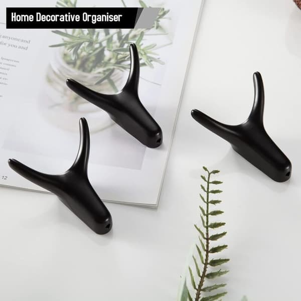 Black Wall Hooks, 3 Pcs Towel Hooks, Self-Adhesive Hooks, Horn-Shaped Hooks for Bathroom and Kitchen Decoration
