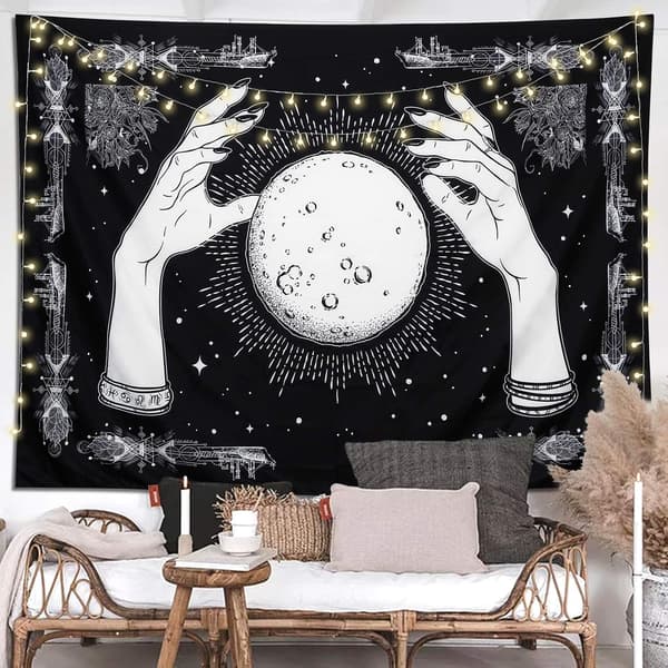 White and Black Hands Tapestry, Psychedelic Trippy Hippie Boho