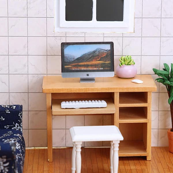 1:12 Compact Computer Desk with Pull-Out Keyboard Tray for Bedroom Office Study Table