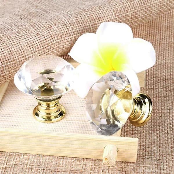 12 Crystal Glass Cabinet Knobs Diamond Cut Drawer Pulls for Kitchen Cabinets Wardrobes and Doors 30mm Gold