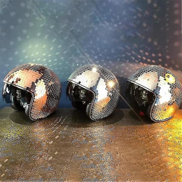 Disco Ball Helmet with Retractable Visor for Cool Nightclub Props (Silver)