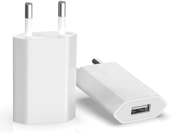 Net USB-oplader (2-pak), opladningstips til iPhone 8, 8 Plus, 5S, 6, 6S, 6 Plus, 6S Plus, 7, 7 Plus, XS, X, XS Max, iPod Touch 5G, 5V 1A Universal