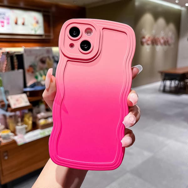 Gradient Solid Farve Krøllet Bølgemønster Blødt Kompatibelt med iPhone Cover (Pink Rød, iPhone 15 Pro Max)