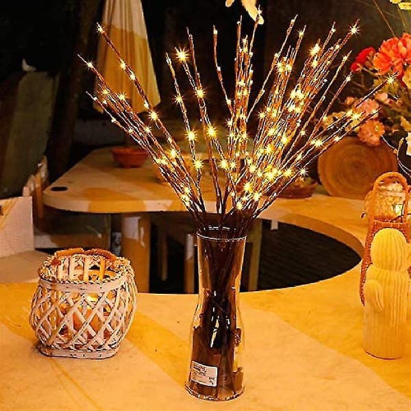 Lysende grene / Dekorative grene brune med 20 LED-pærer