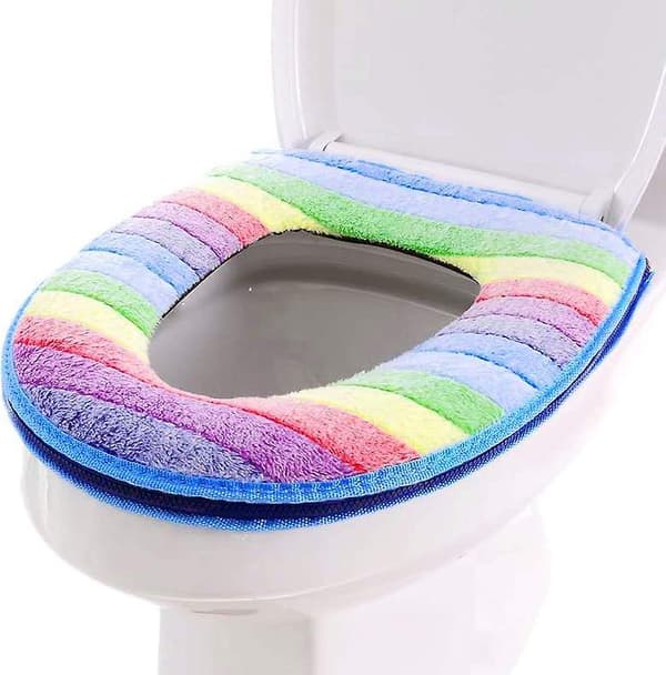 Tjockt och varmt toalettstolsskydd, tvättbart och återanvändbart, 2-pack (regnbåge)