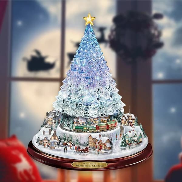 Christmas Tree Rotating Sculpture Train Decorations Paste Window Stickers Christmas Decorations for Home