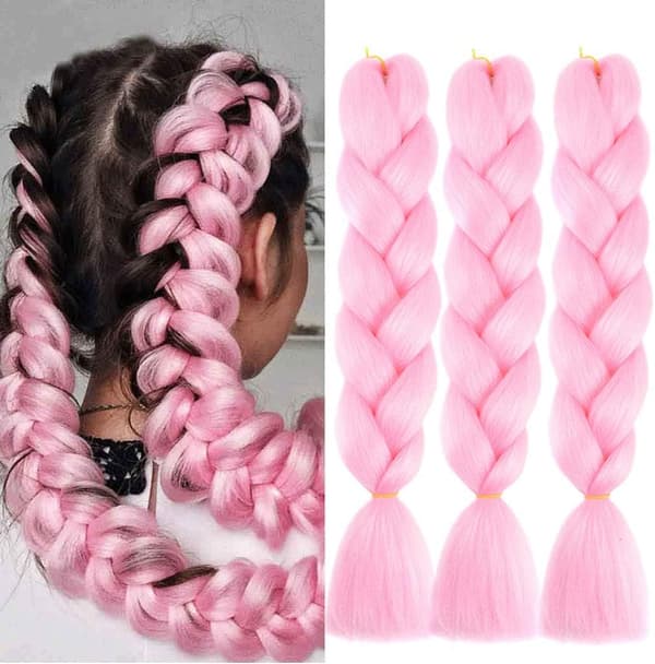 [LD] 3-pack (rosa) flätade hårförlängningar 60 cm hårförlängning flätat hår syntetiska flätor slingor
