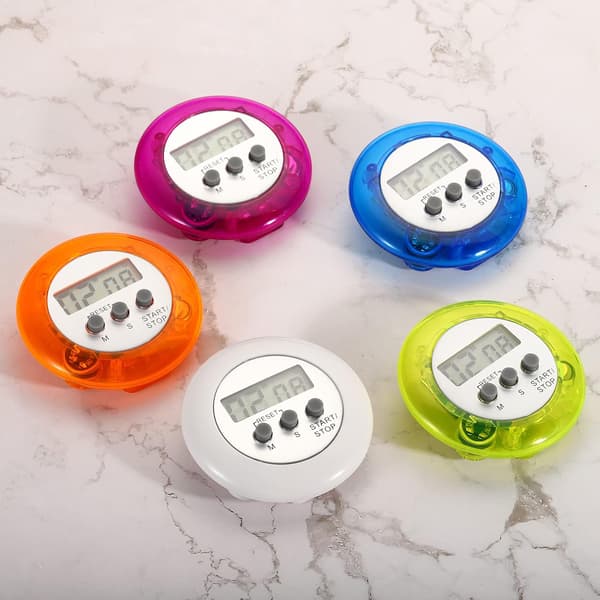2 stk (lilla) rund digital timer, liten nedtellings-/opptellingstimer