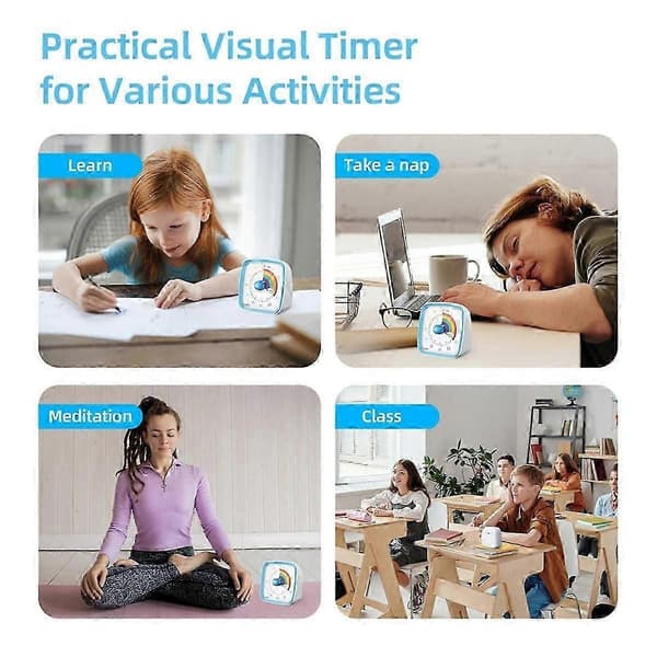 60-minutters visuell timer med nattlys, nedtellingstimer, Pomodoro-timer med regnbuemønster for barn og voksne [DB] Blå Blue