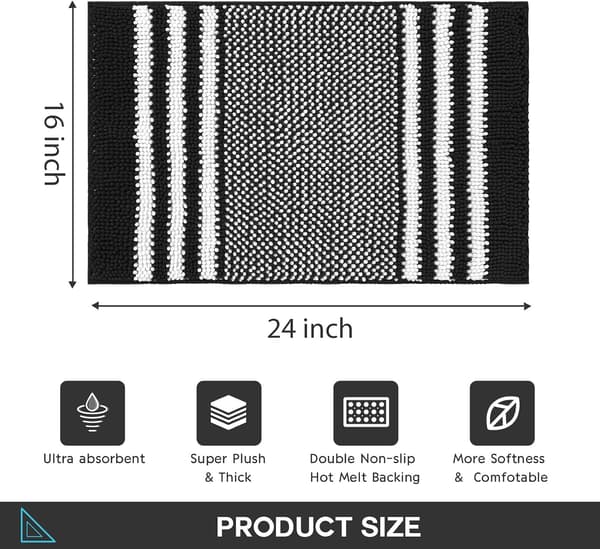 Super Soft Absorbent Plush Bathroom Mat 40x60 Machine Washable Black-FY-