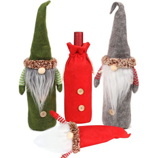 3-delad jultomte-set för vinflaskor
