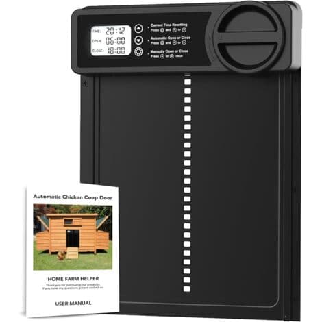 Automatic Chicken Coop Door with Timer - LCD Screen - Quick 10-Minute Installation - Obstacle Safety Sensor - Waterproof Aluminum